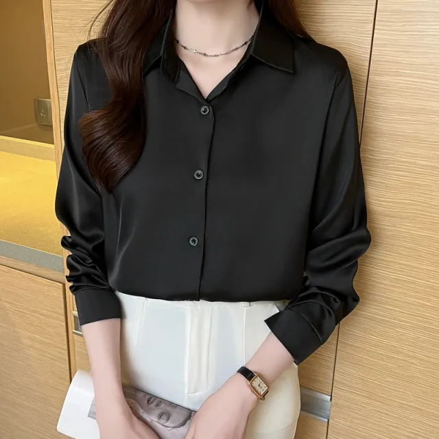 Non ironing Anti wrinkle Satin Shirt For Women Black - Shop at LoveMi