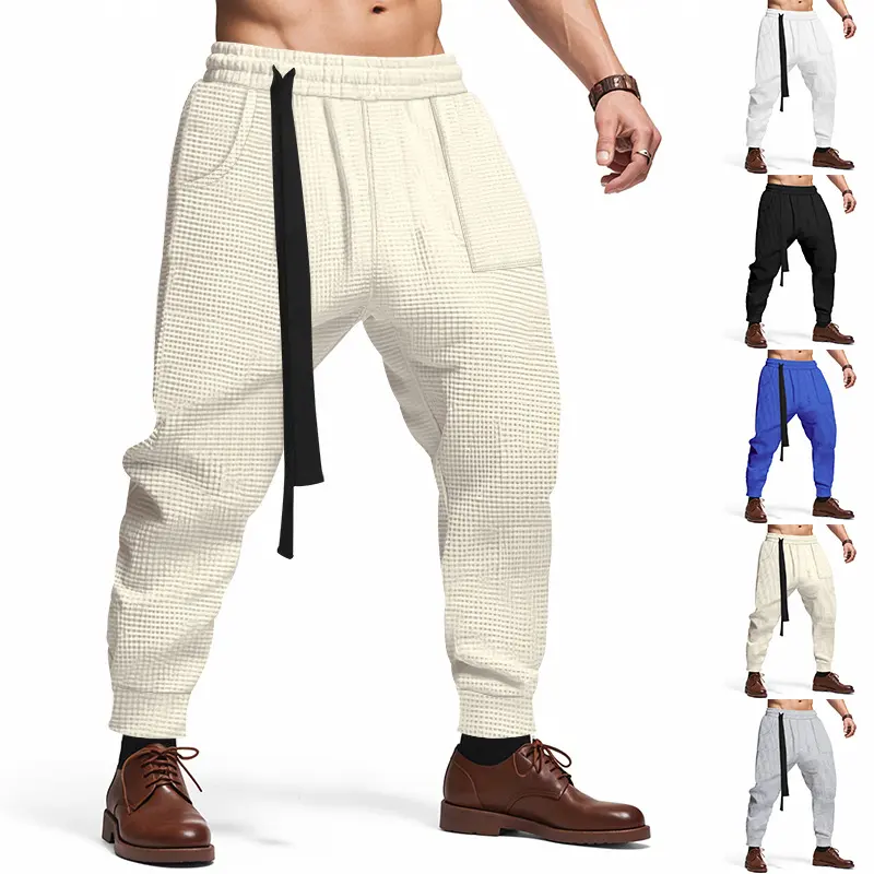 Men's Casual Pants Solid Waffle Male Hip Hop Streetwear