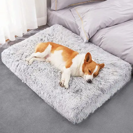 Plush Square Pet Bed Wave Memory Foam Deep Sleep