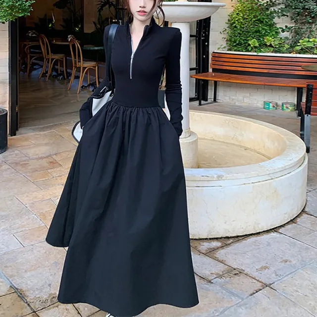 Women's Fashion Casual Slim Fit Long Sleeve Dress Black - Shop at LoveMi