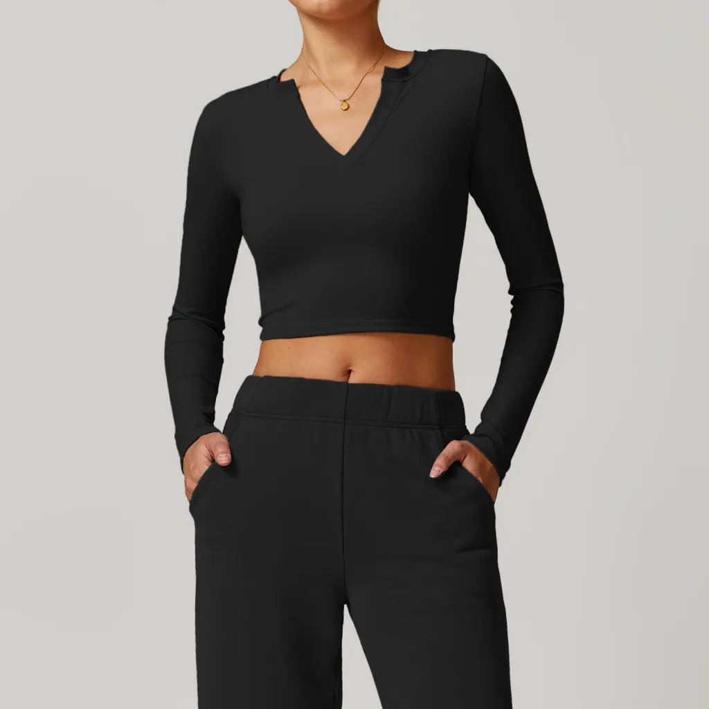 Tight Nude Feel Long-sleeved T-shirt Yoga Clothes Outdoor - Advanced Black