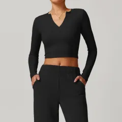 Tight Nude Feel Long-sleeved T-shirt Yoga Clothes Outdoor - Advanced Black - View 1
