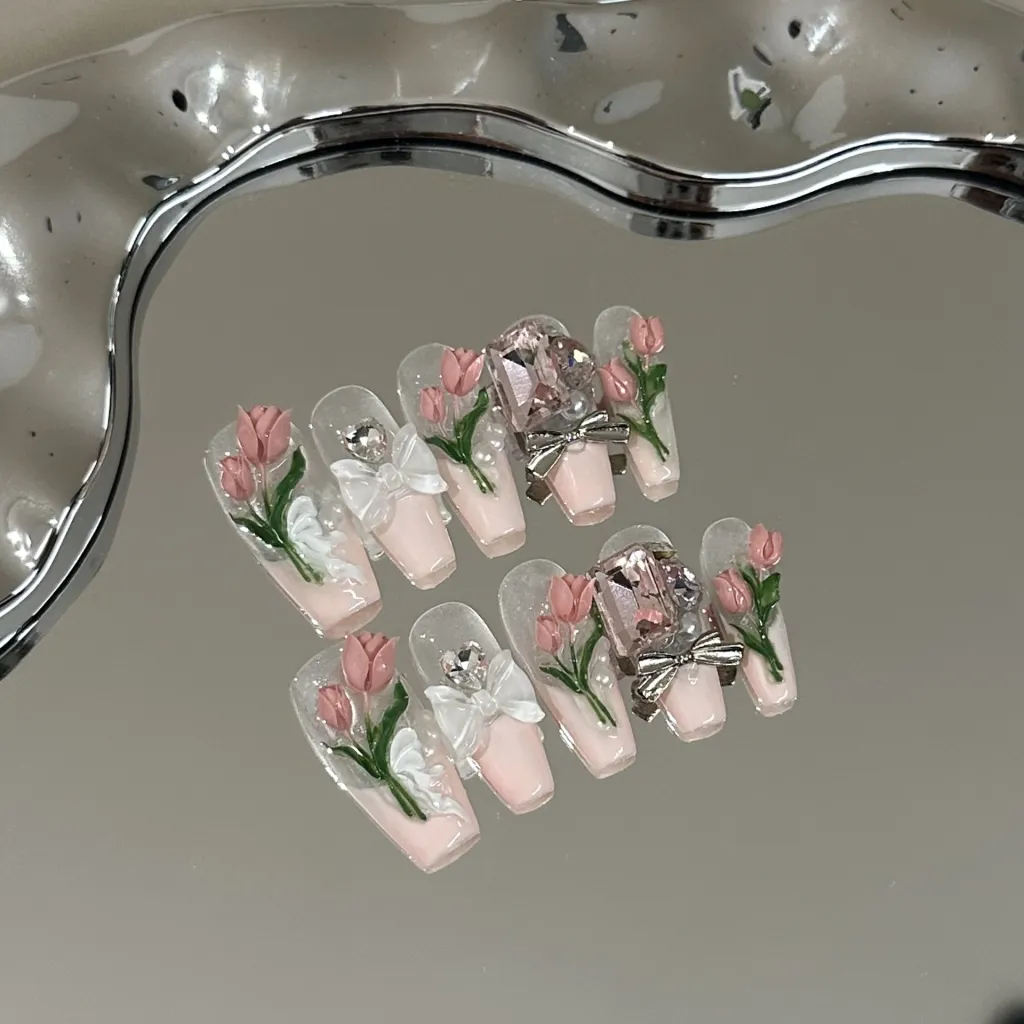 High Sense Spring And Summer Three-dimensional Tulip Flowers Handmade Wear Nail Tip - Tulip