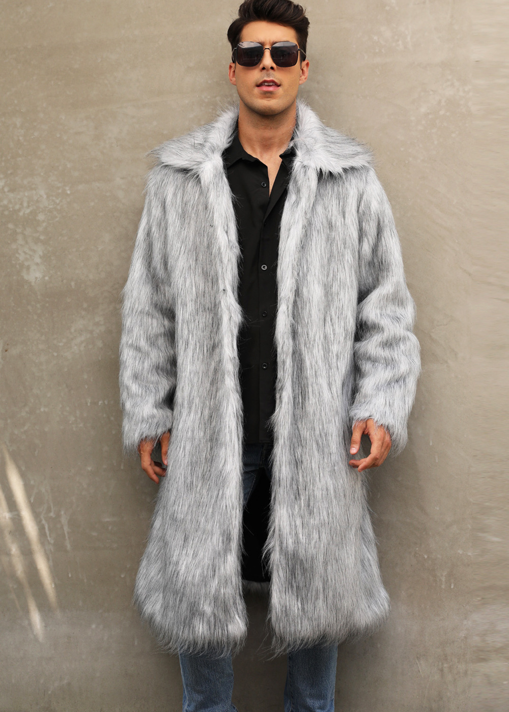 Mens Long Faux Fur Coat Mens Outerwear Warm And Cozy