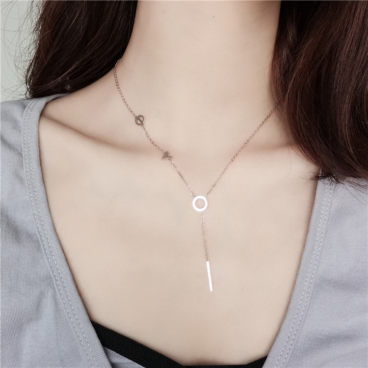 Title 1, Rose gold LOVE strip titanium steel necklace cl...