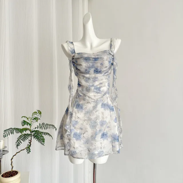 Off shoulder Dress With Draped Neckline And Vacation style Floral Print Floral Print - Shop at LoveMi