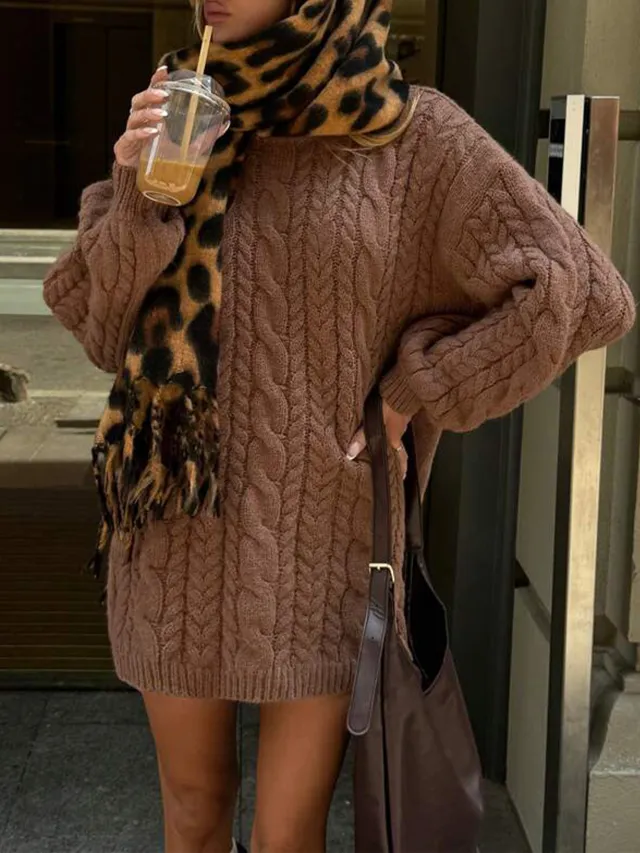 Women's Fashion New Round Neck Pullover Sweater Dark Brown - Shop at LoveMi
