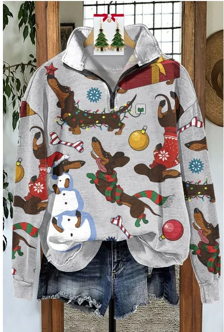 Autumn And Winter New Women's Retro Pattern Leisure Pullover Zipper Sweater - Nwy21Gg77593