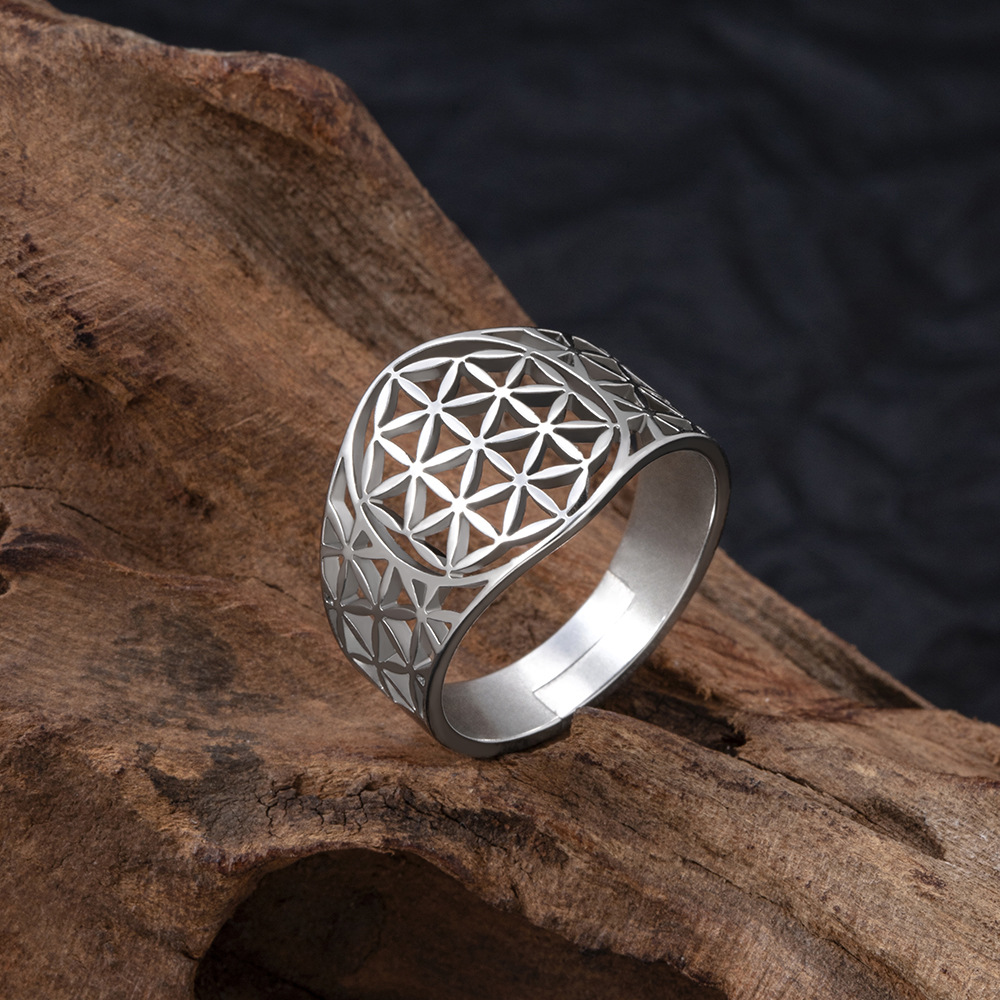 Stainless Steel Hollow Six-side Eight-pointed Stars Ring