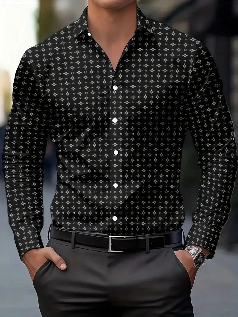 3 D Floral Print 4-Way Stretch Mens Long Sleeve Shirt 3 D Floral Print 4-Way Stretch Mens Long Sleeve Shirt
