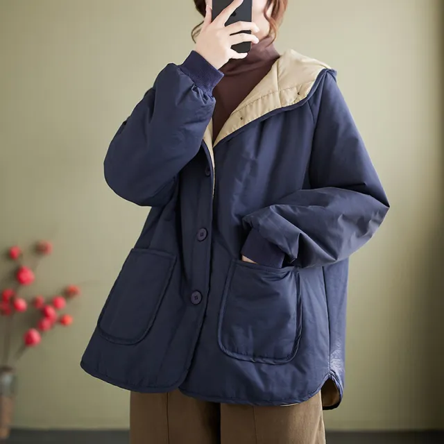 Loose Slimming And Fashionable Cotton padded Coat Blue - Shop at LoveMi