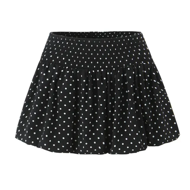 Niche Cute Youth looking Polka Dot Puffy A Line Bud Short Skirt Black - Shop at LoveMi