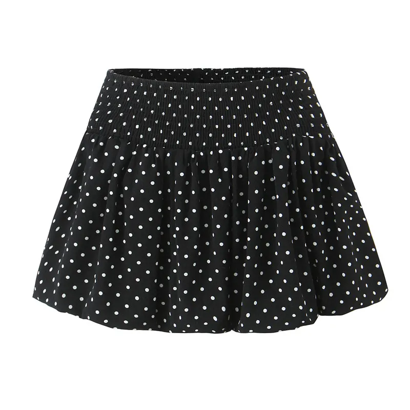 Niche Cute Youth-looking Polka Dot Puffy A- Line Bud Short Skirt - Black