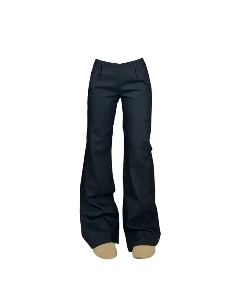 New Black Low Waist Slightly Flared Suit Pants Women's Slim Fit Drape - Black