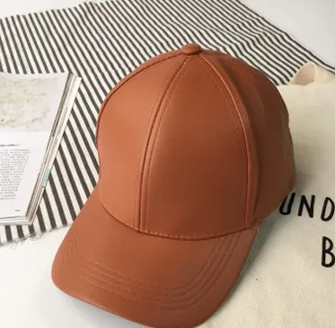 Summer Leather Solid Color Retro Classic Leather Baseball Cap Ginger Yellow - Shop at LoveMi