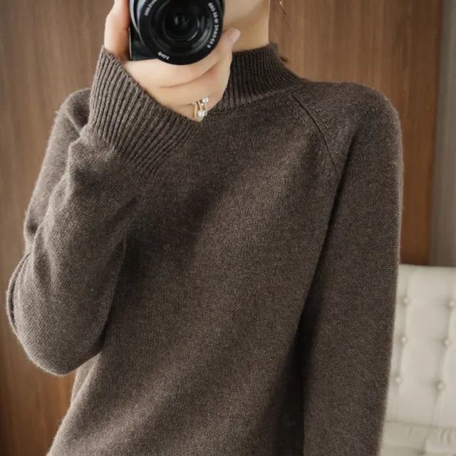 Women's Half Turtleneck Beige Sweater Coffee - Shop at LoveMi