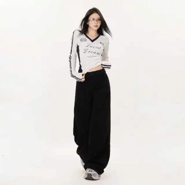 Autumn And Winter College Style Straight leg Pants Corduroy Wide leg Pants Black And Long - Shop at LoveMi
