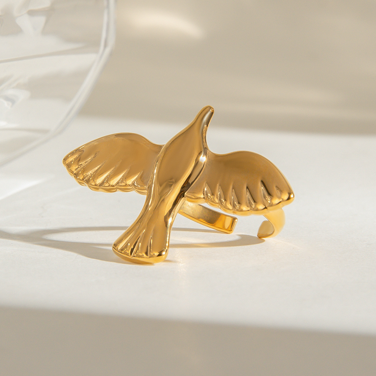 Stainless Steel Wings Bird Peace Dove Open Ring