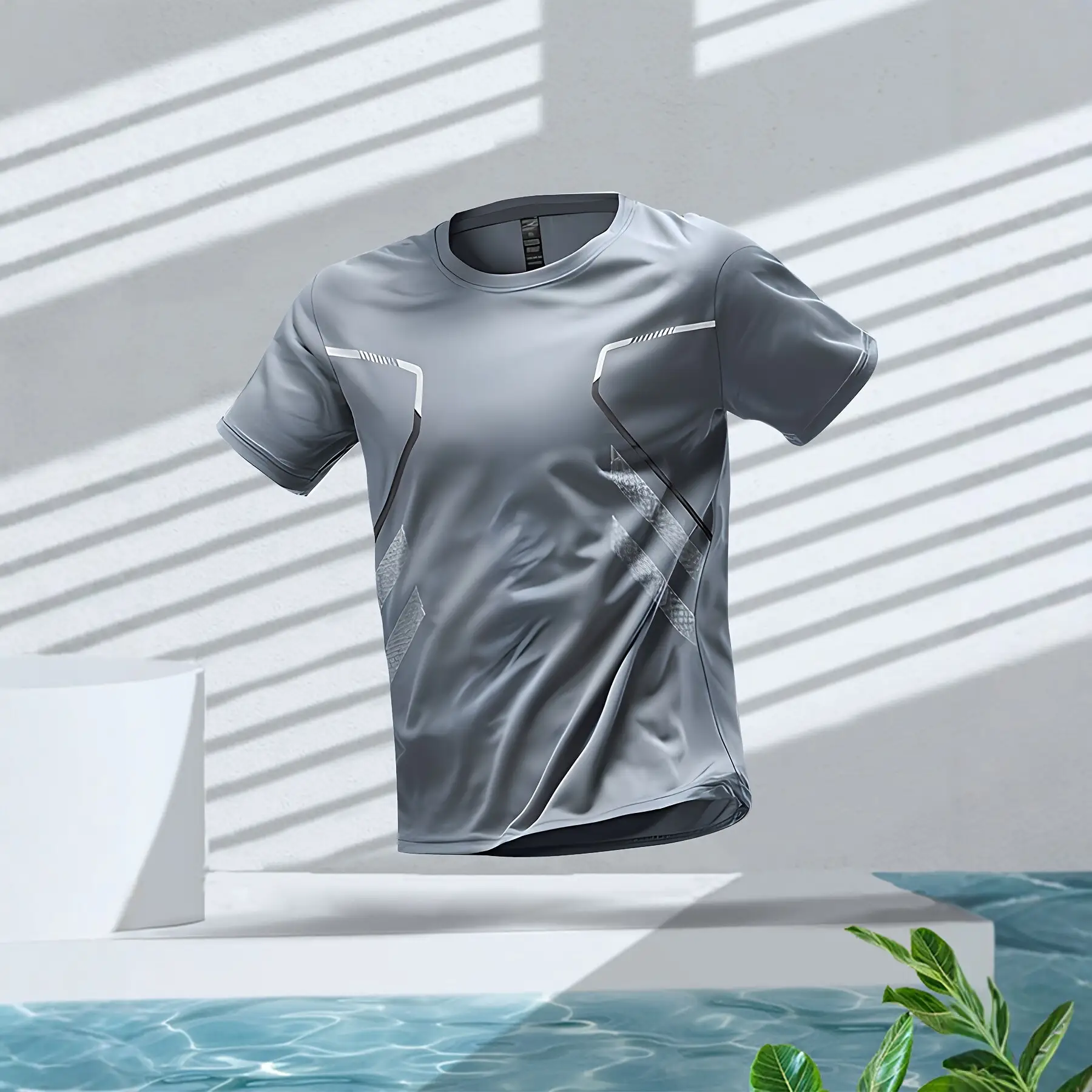 Mens Three-Piece Ice-Silk Quick-Drying Sports Short-Sleeve Top Set