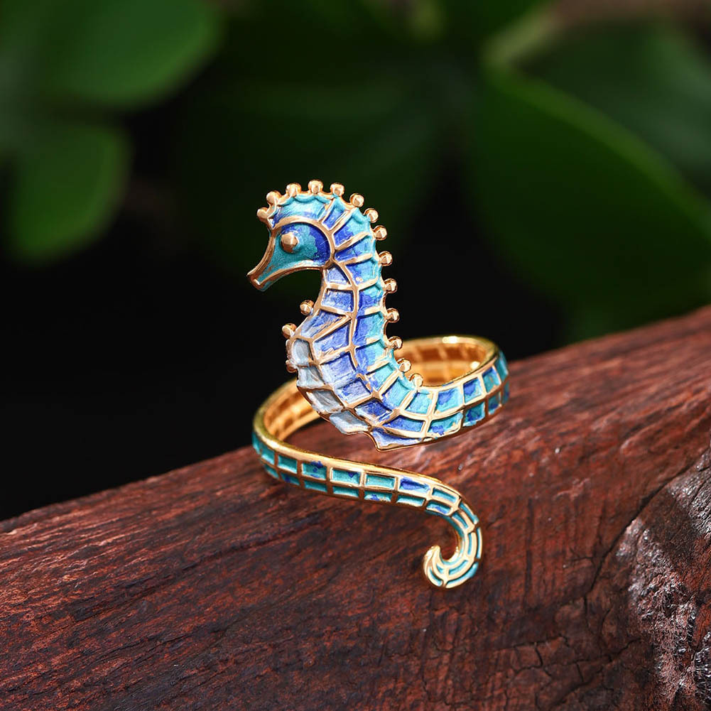Serpentine Niche Stainless Steel Seahorse Open Ring