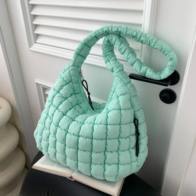 Pleated Cloud Bag Single Shoulder Crossbody Bubble Bag Down Cotton padded Jacket Blue - Shop at LoveMi