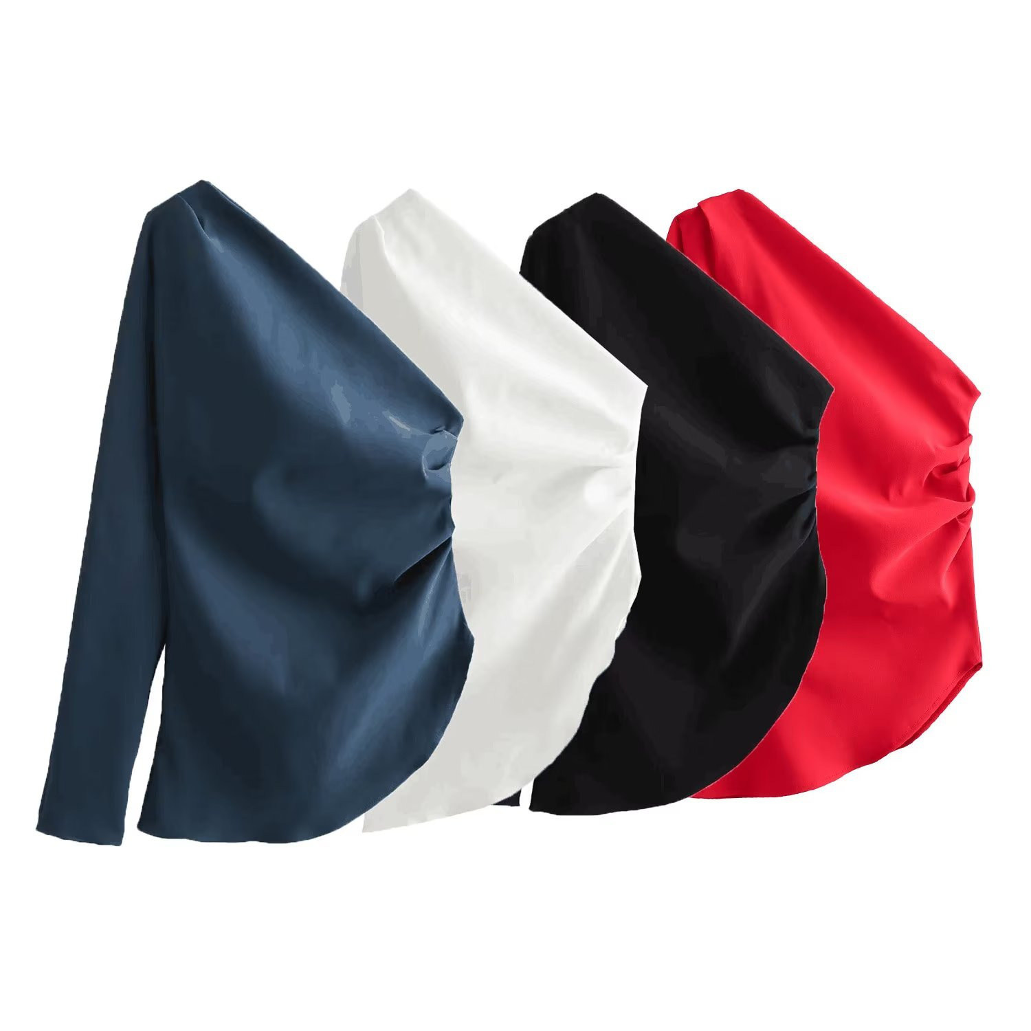 French-style One-shoulder Pleated Decorative Asymmetric Top