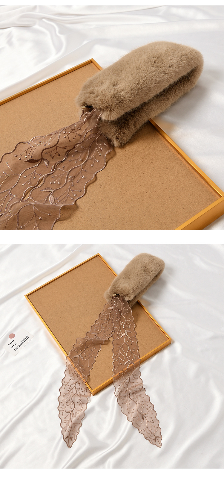 Title 8, Lace Streamer Furry Cute Rabbit Fur Collar Scar...