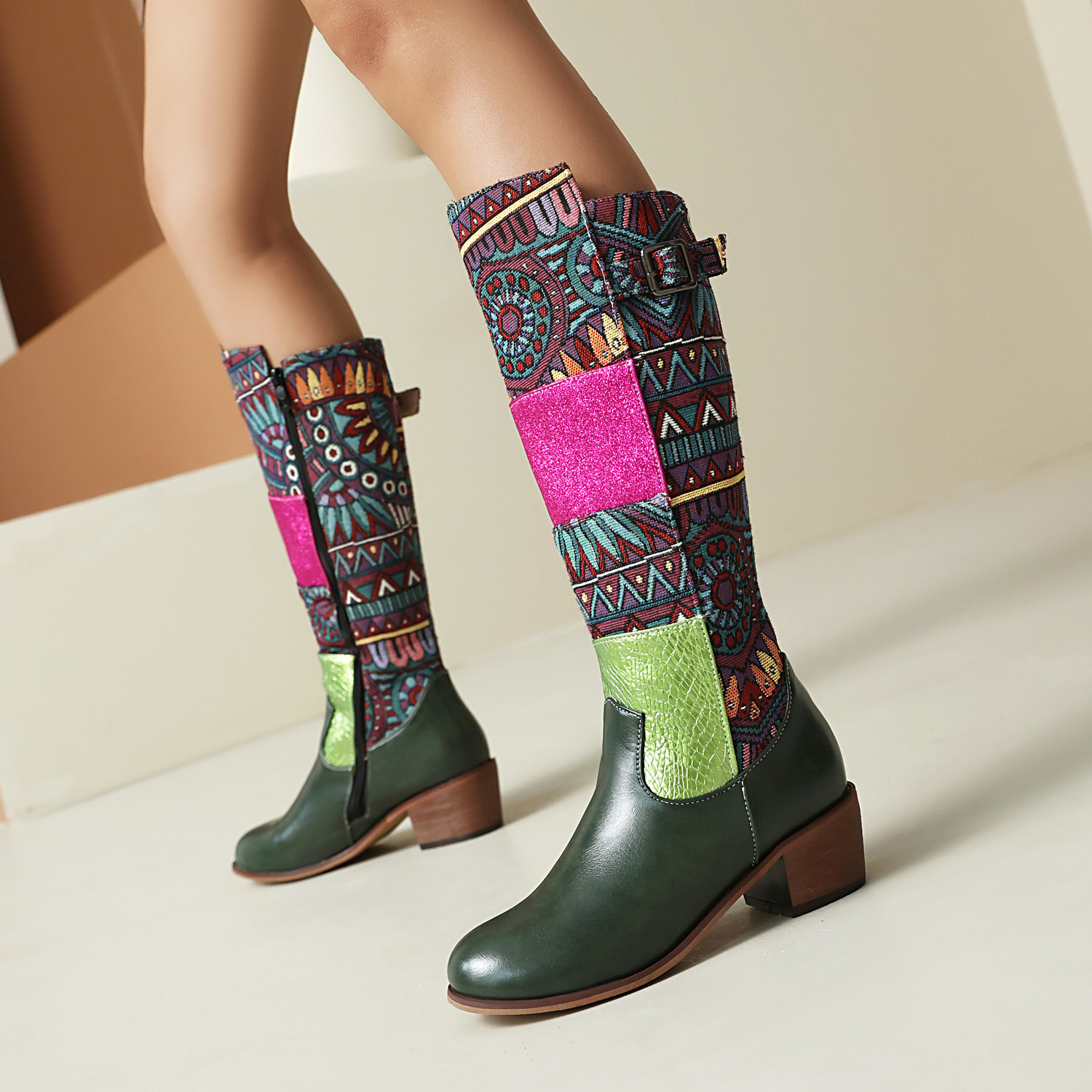 Vintage Ethnic-style Embroidered Patchwork High-top Boots