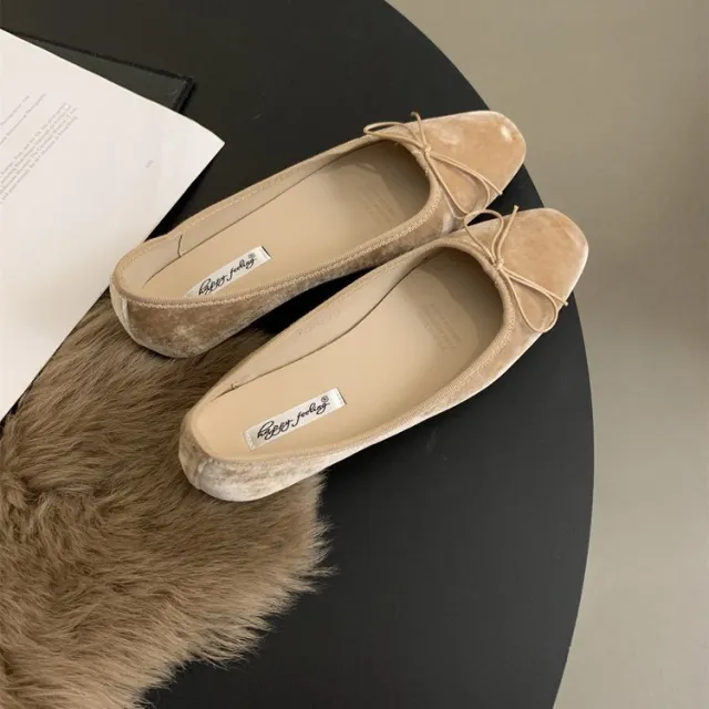 Women's Bow Solid Color French Flat Low cut Shoes Apricot - Shop at LoveMi