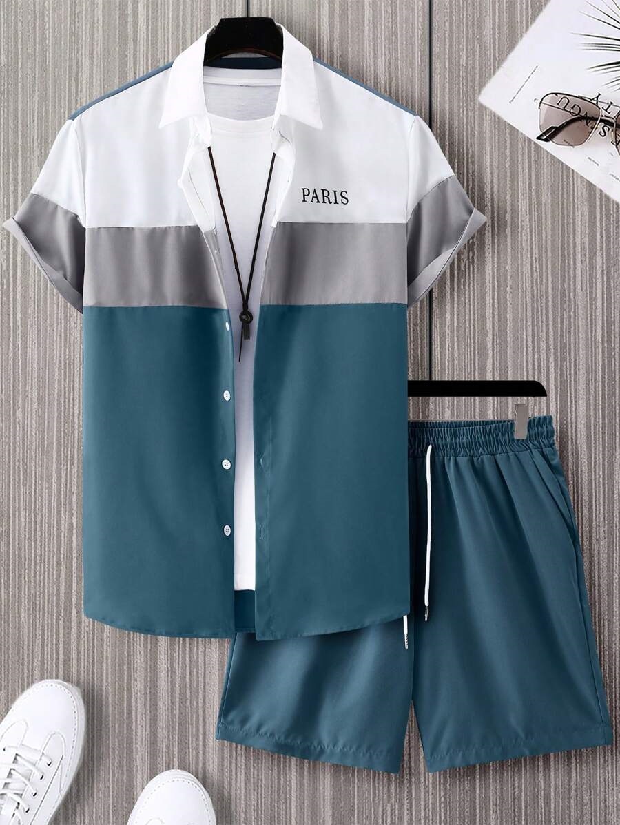 Mens 3D Digital-Print Shirt And Sports Suit Set