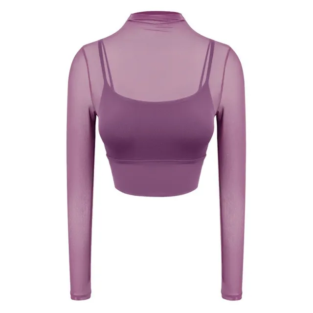 New Mesh Stitching Fake Two piece Workout Clothes Purple - Shop at LoveMi