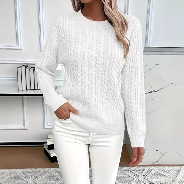 Ins Twist Round Neck Pullover Sweater Fashion Solid Color Long sleeved Knitted Top For Women White - Shop at LoveMi