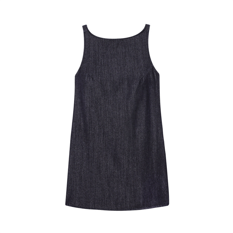 Women's Fashion Simple Sleeveless Backless Denim Short Dress