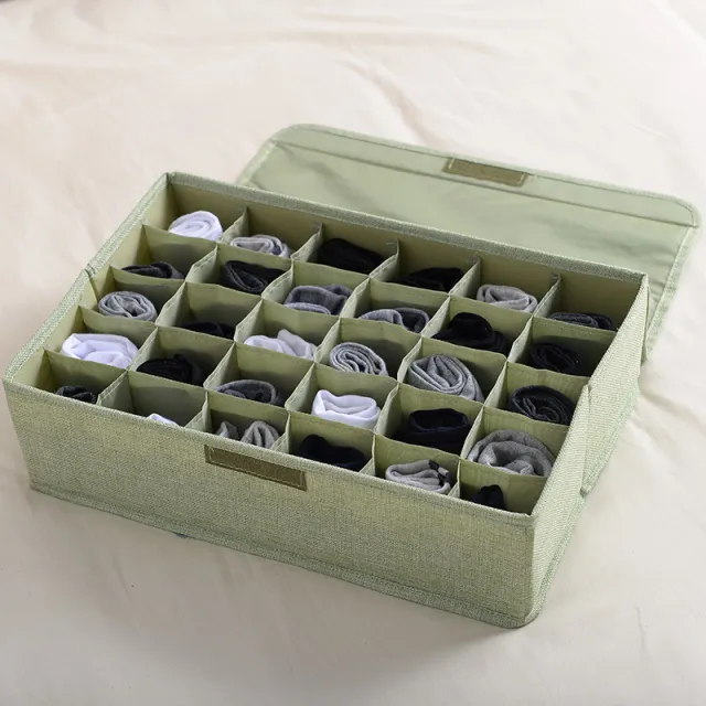 Foldable Washable Cotton Linen Underwear Storage Box 30 Grid Green - Shop at LoveMi