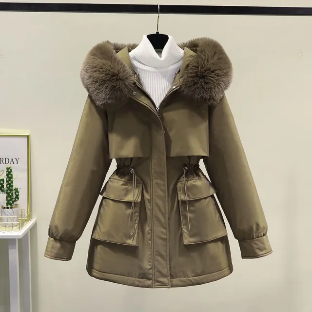 Women's Plus Size style Liner Detachable Down Cotton padded Coat Coffee - Shop at LoveMi