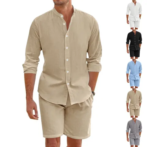 Summer Short Shirt Suit Fashion Lapel Button Down Sleeve