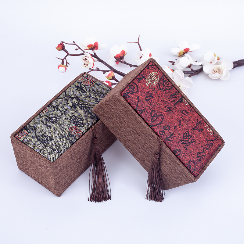 Wenwan Hemp Walnut Storage Linen Tassel Vintage Rosary Bead Box