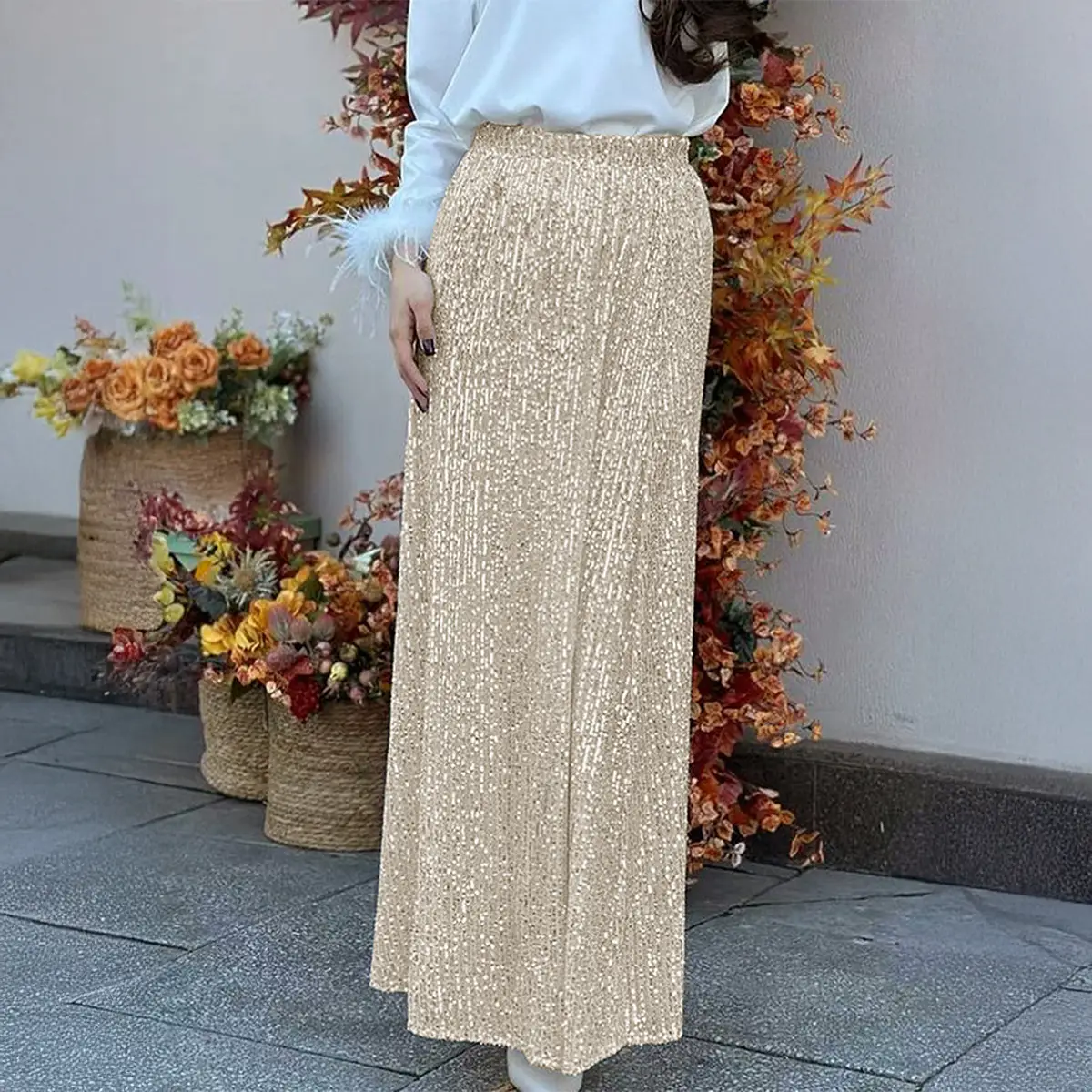 Elegant And Chic Beaded Midi Skirt For Women