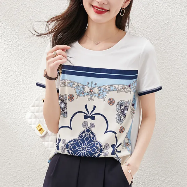 Printed Versatile Loose Top Short Sleeve - Shop at LoveMi