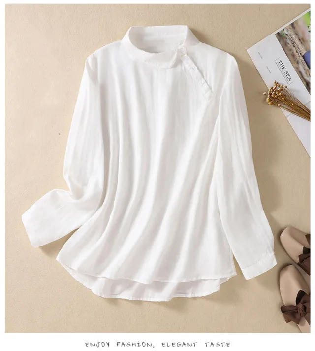 Women's Artistic Versatile Comfortable Casual Long sleeved Loose Composite Top White - Shop at LoveMi