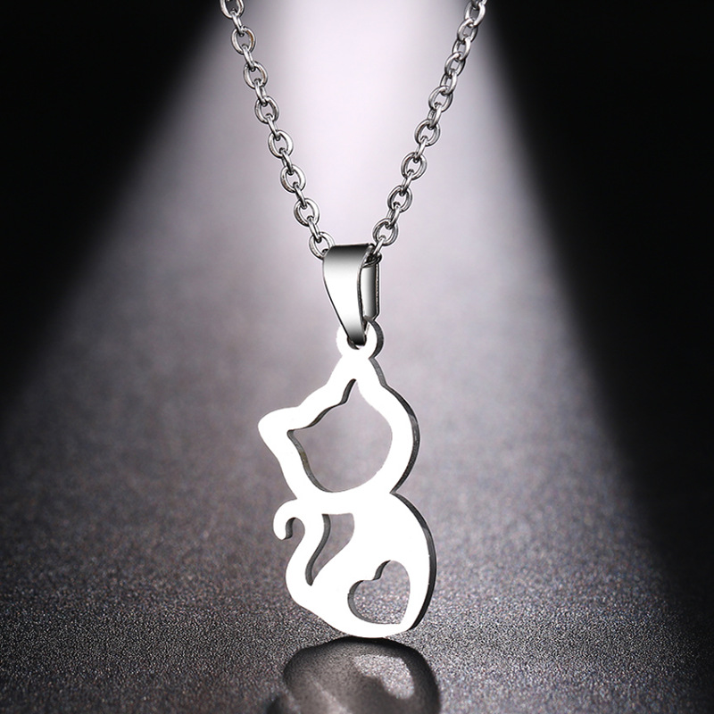 Stainless Steel Necklace Women's Cute Kitten Gold And Silver Pendant Necklace