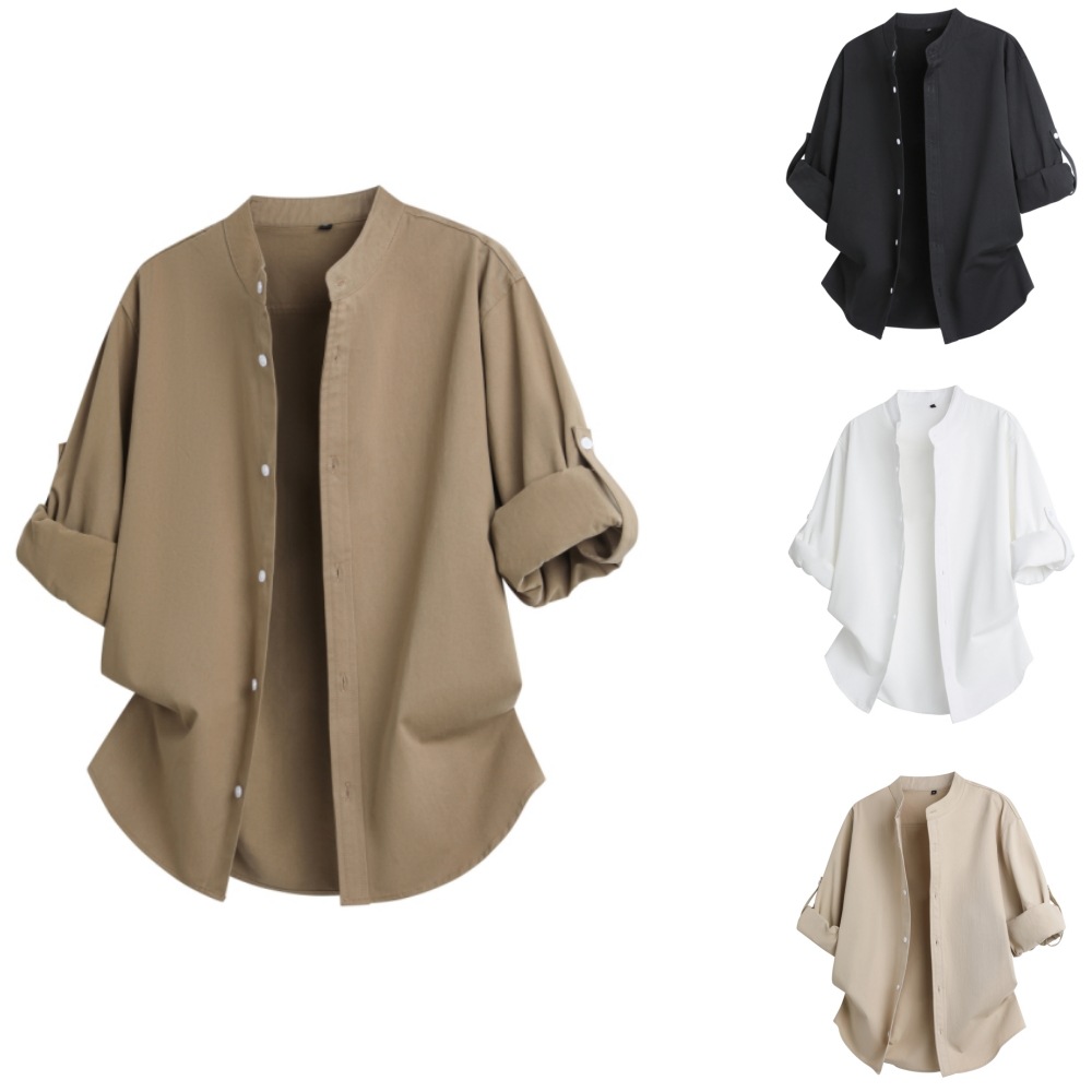 Solid Color Commute Trendy Brand Rolled Sleeves Shirt Coat Men