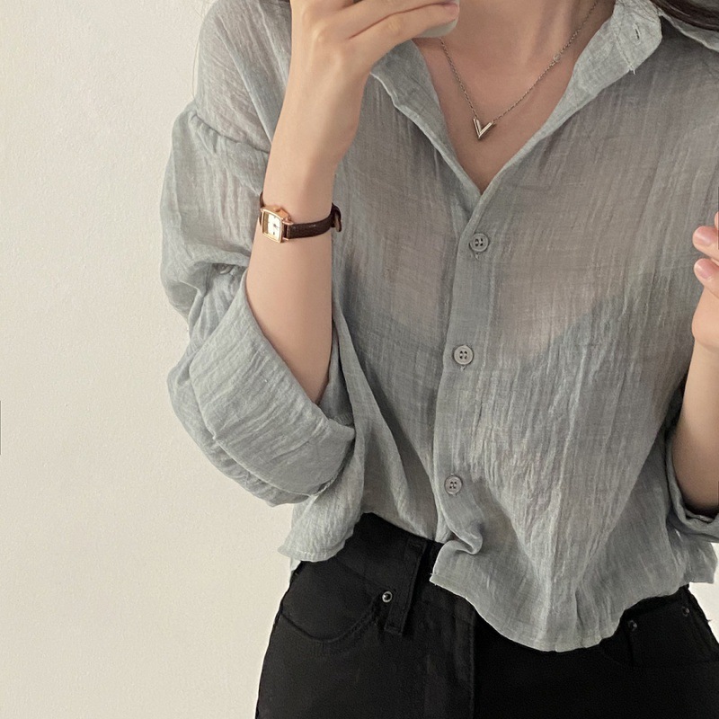 Women's Fashionable Wrinkled Long-sleeved Shirt
