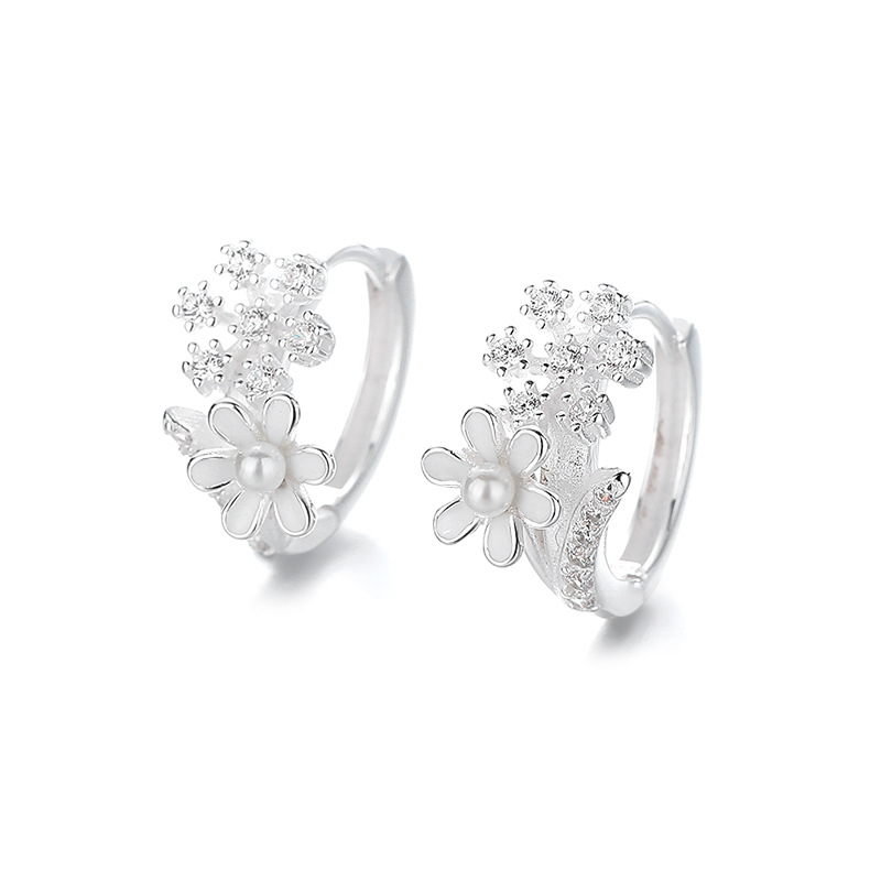 S925 Sterling Silver Artistic Pearl Stitching Snowflake Inlaid Zircon Trendy Earrings