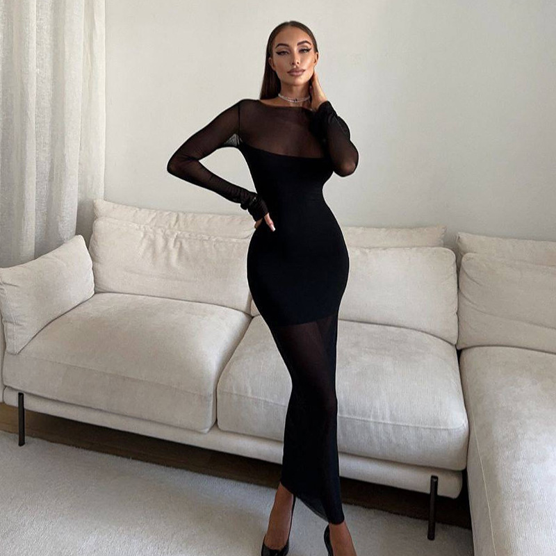 Form-fitting Waist-cinching Sheath-style Long-sleeve Dress