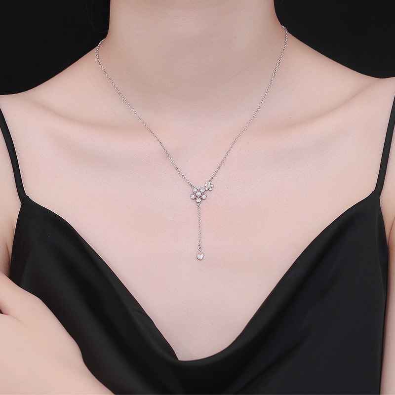 925 Sterling Silver Sweet Cherry Blossom Pearl Necklace For Women