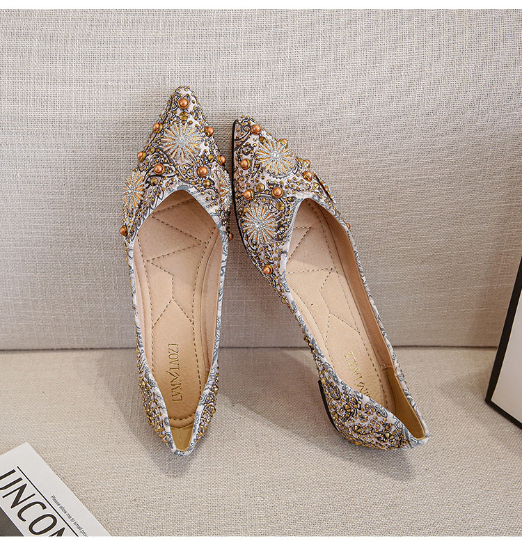 Title 14, Sapatos femininos flats estampados com strass e...