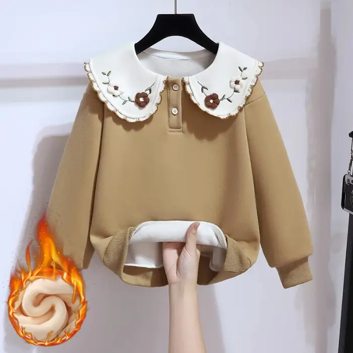 Solid Color Peter Pan Collar Fashionable All-match Pullover
