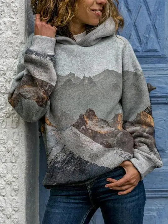 Hooded Long Sleeve Digital Printing Loose Casual Sweater For Women Hot 6 - Shop at LoveMi