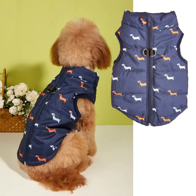 Puppy Zipper Traction Hole Cartoon Cardigan Pet Cotton Vest Dog Warm Vest Navy Blue Puppy - Shop at LoveMi